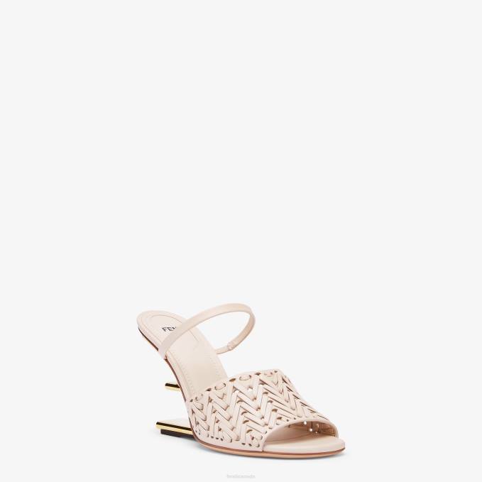 Women Leather High-Heeled Sandals Pink Fendi Shoes 6RHH1277