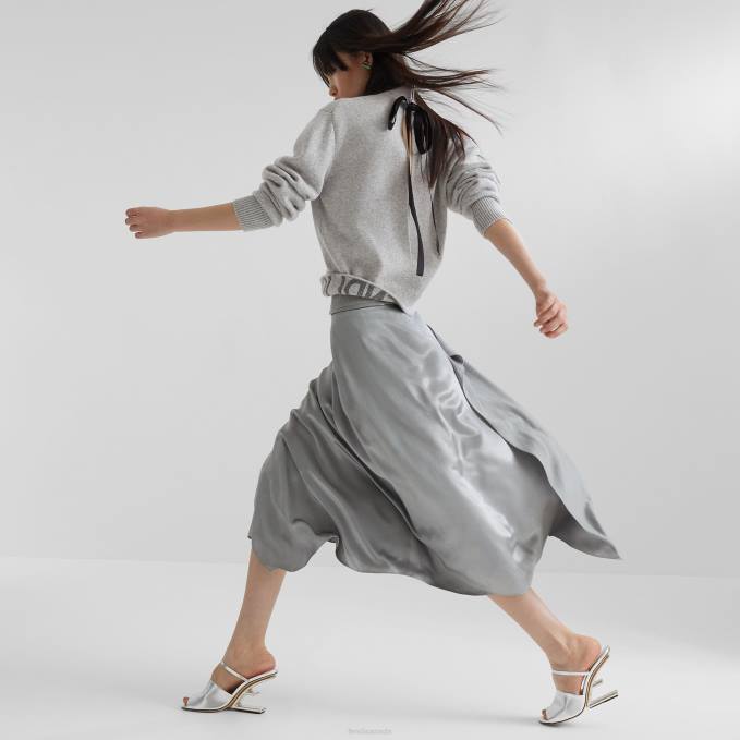 Women Leather High-Heeled Sandals Silver Fendi Shoes 6RHH1341