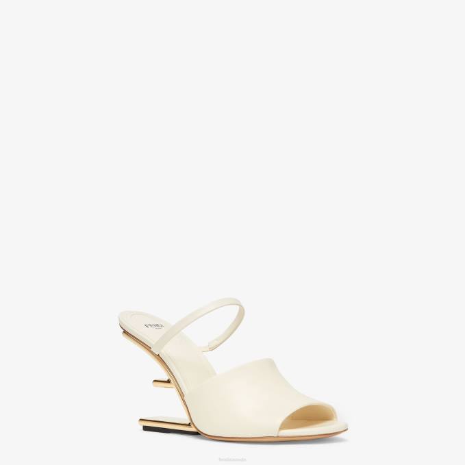 Women Leather High-Heeled Sandals White Fendi Shoes 6RHH1319