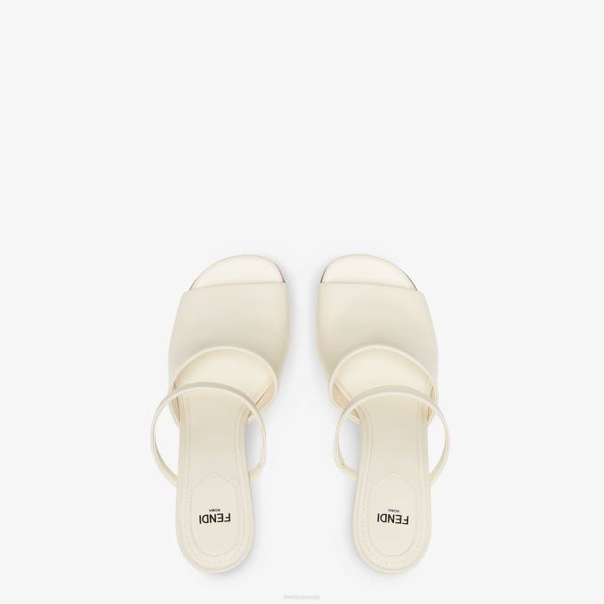 Women Leather High-Heeled Sandals White Fendi Shoes 6RHH1319