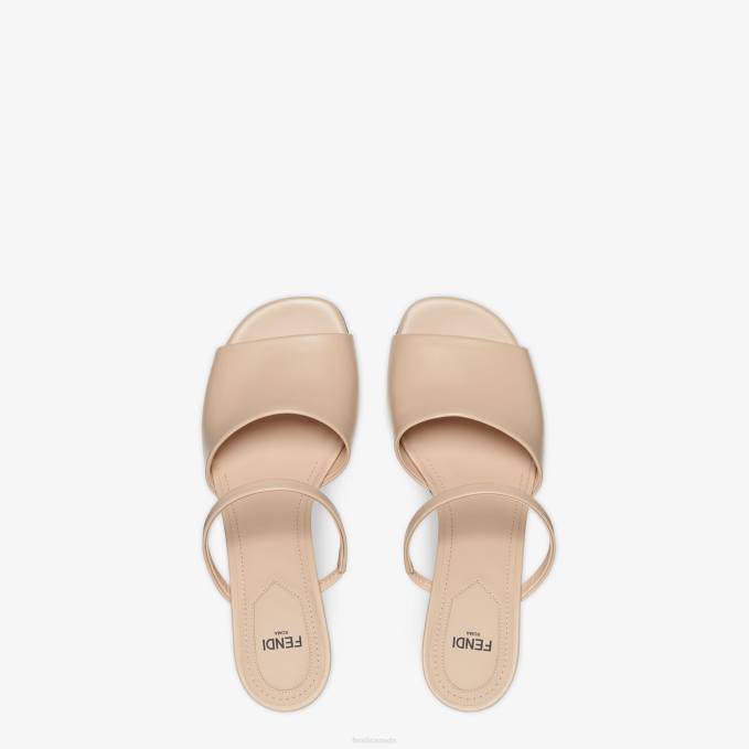 Women Leather Medium-Heeled Sandals Beige Fendi Shoes 6RHH1371
