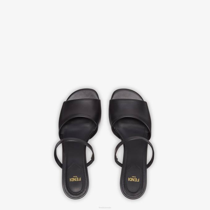 Women Leather Medium-Heeled Sandals Black Fendi Shoes 6RHH1370