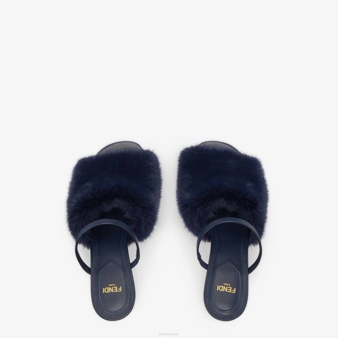 Women Mink High-Heeled Sandals Blue Fendi Shoes 6RHH1376