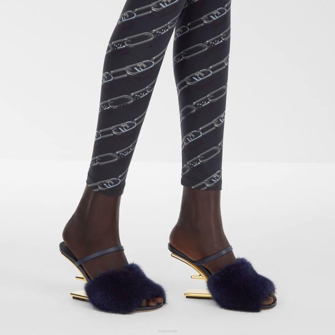 Women Mink High-Heeled Sandals Blue Fendi Shoes 6RHH1376