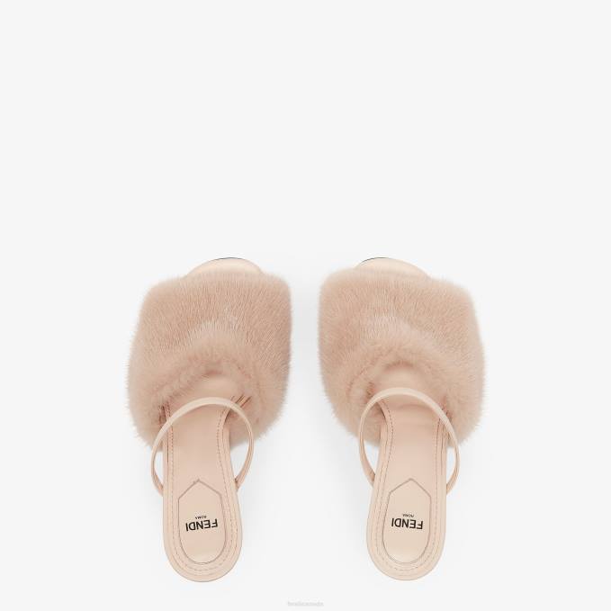 Women Mink High-Heeled Sandals Pink Fendi Shoes 6RHH1374