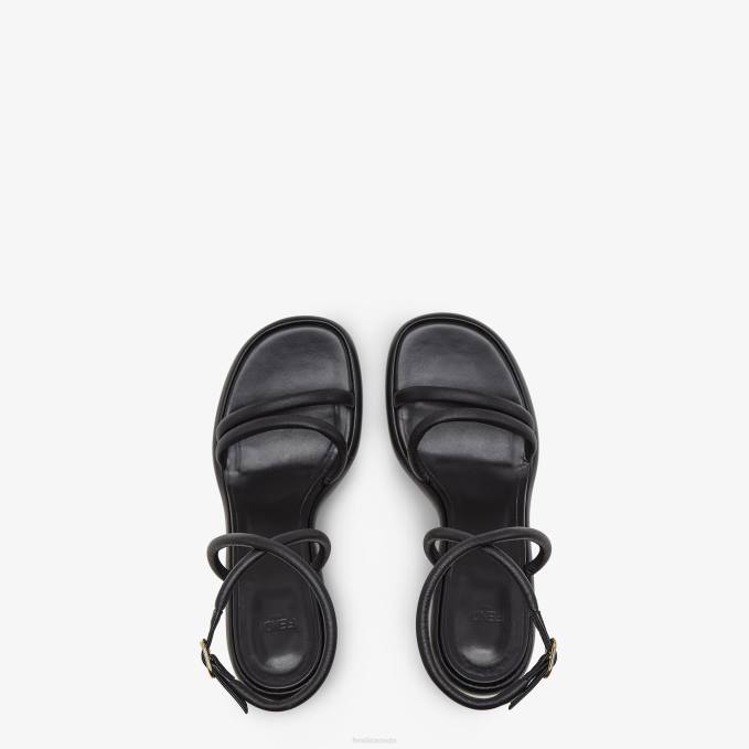 Women Nappa Leather Sandals Black Fendi Shoes 6RHH1296