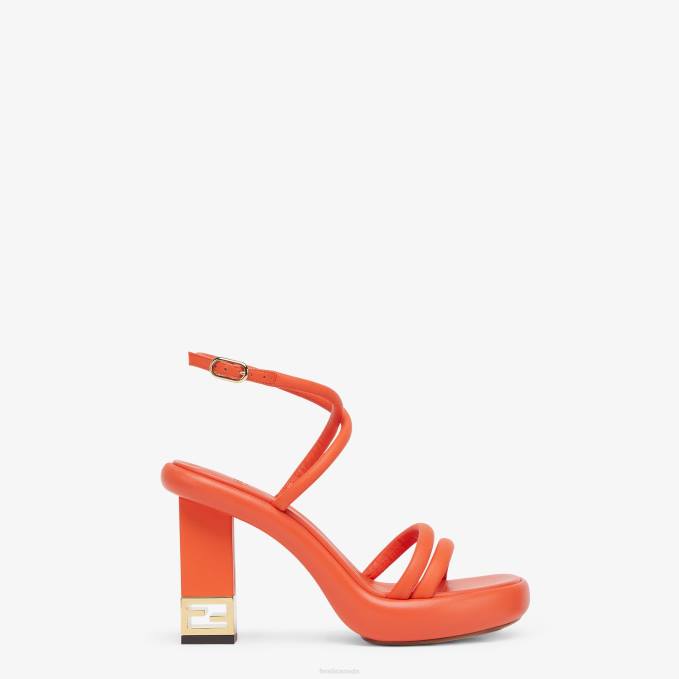 Women Nappa Leather Sandals Orange Fendi Shoes 6RHH1314