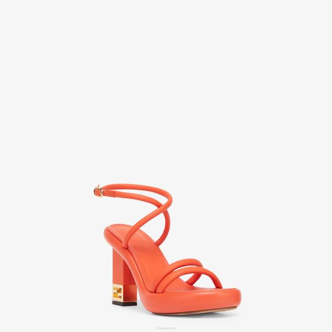 Women Nappa Leather Sandals Orange Fendi Shoes 6RHH1314