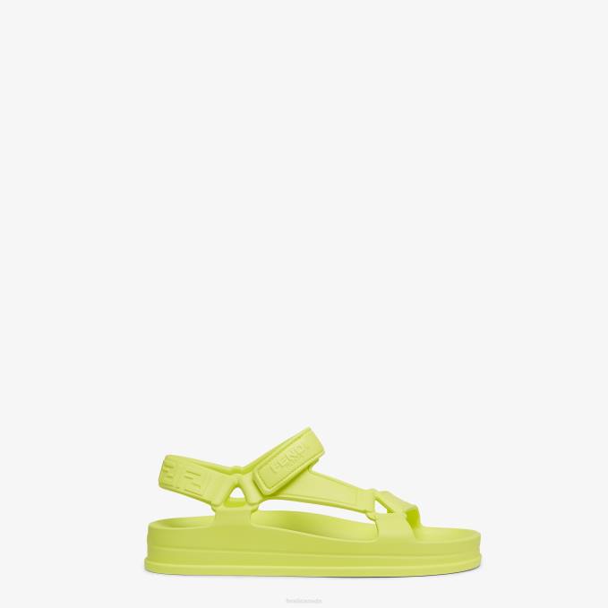 Women Neon Rubber Sandals Yellow Fendi Shoes 6RHH1397
