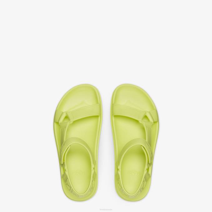 Women Neon Rubber Sandals Yellow Fendi Shoes 6RHH1397
