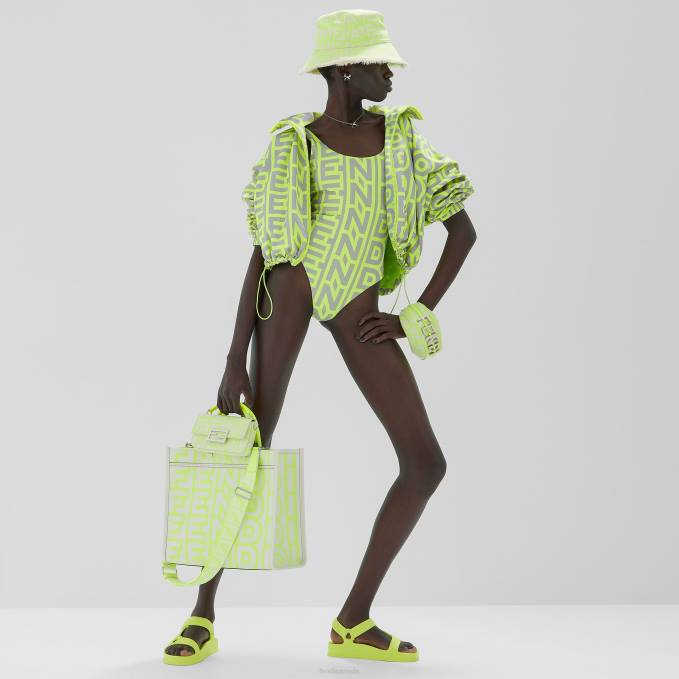 Women Neon Rubber Sandals Yellow Fendi Shoes 6RHH1397