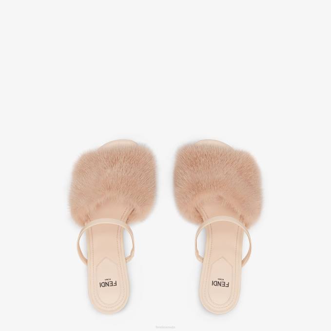 Women Pale Mink Medium-Heel Sandals Pink Fendi Shoes 6RHH1391
