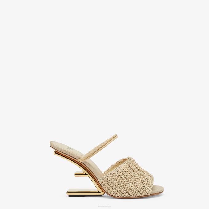 Women Pale RaFFia High-Heeled Sandals Beige Fendi Shoes 6RHH1308