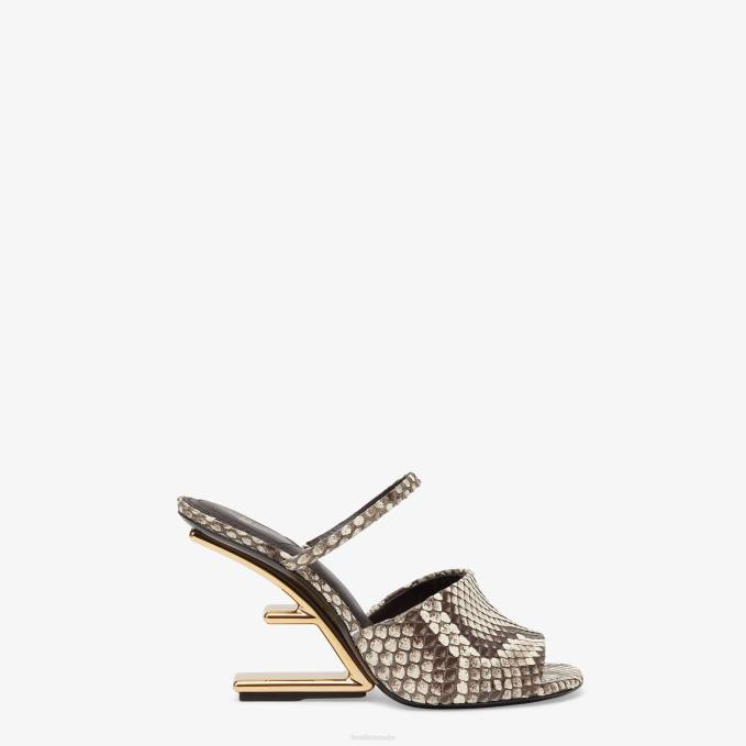 Women Python High-Heeled Sandals Brown Fendi Shoes 6RHH1372