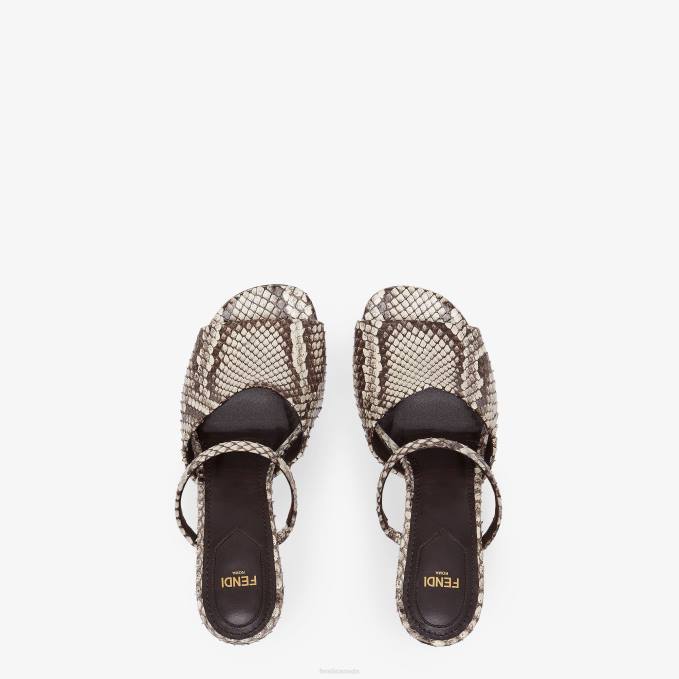 Women Python High-Heeled Sandals Brown Fendi Shoes 6RHH1372