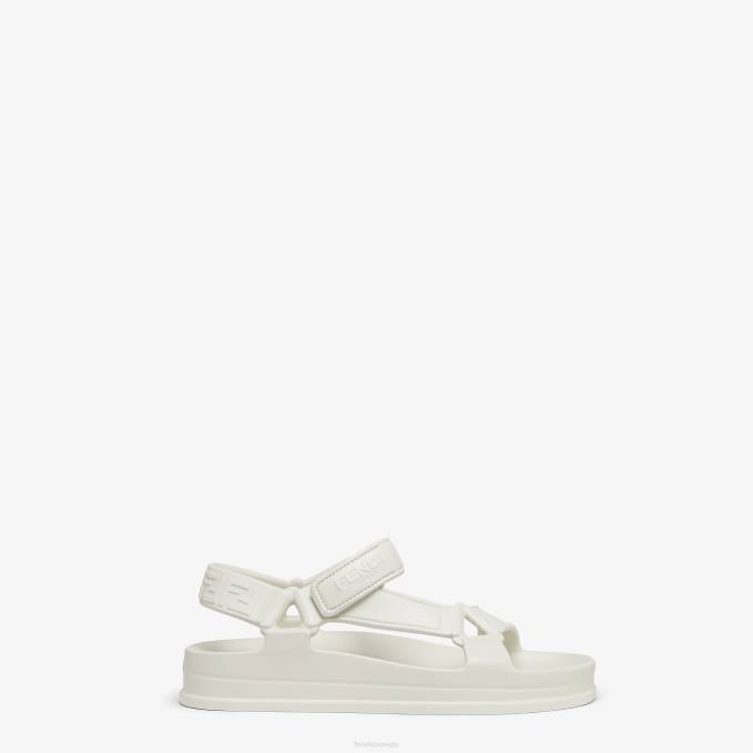 Women Rubber Sandals White Fendi Shoes 6RHH1396