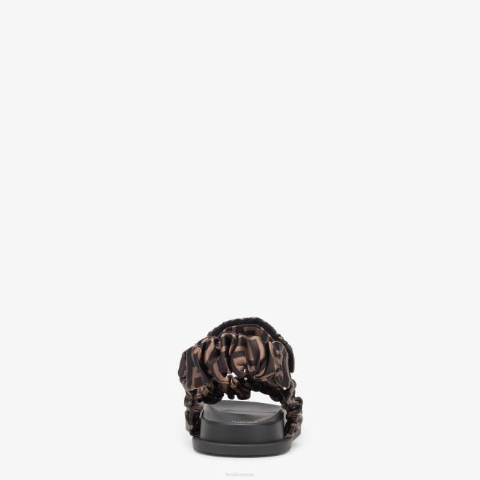 Women Satin Sandals Brown Fendi Shoes 6RHH1271