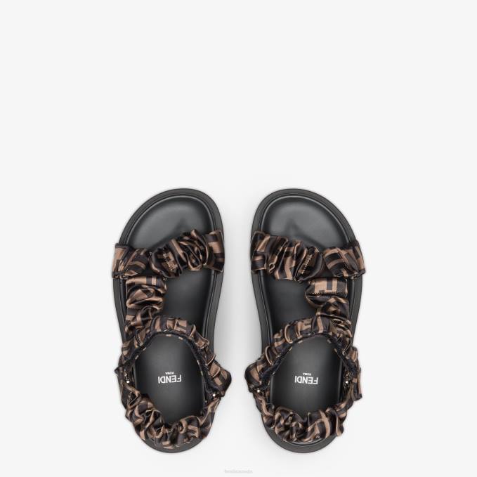 Women Satin Sandals Brown Fendi Shoes 6RHH1271