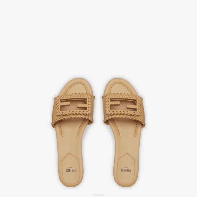 Women Baguette Leather Slides Black Fendi Shoes 6RHH1265