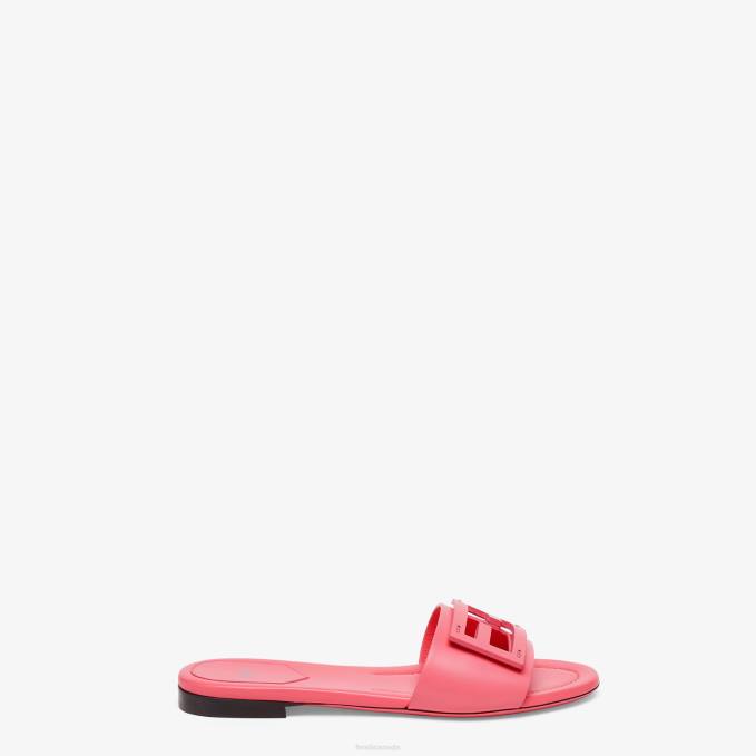 Women Baguette Leather Slides Pink Fendi Shoes 6RHH1290