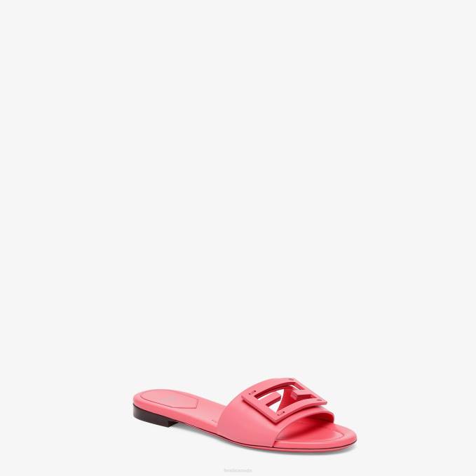 Women Baguette Leather Slides Pink Fendi Shoes 6RHH1290