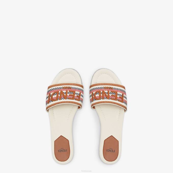 Women Canvas Slides Beige Fendi Shoes 6RHH1306
