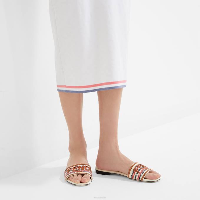 Women Canvas Slides Beige Fendi Shoes 6RHH1306