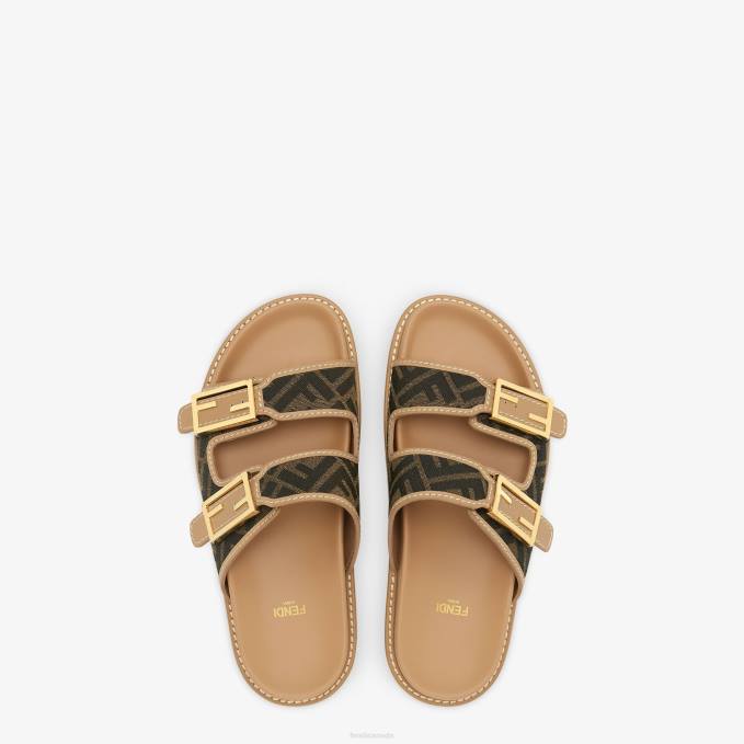 Women FF Fabric Slides Brown Fendi Shoes 6RHH1272