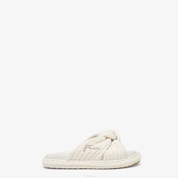 Women Fabric Slides Beige Fendi Shoes 6RHH1311