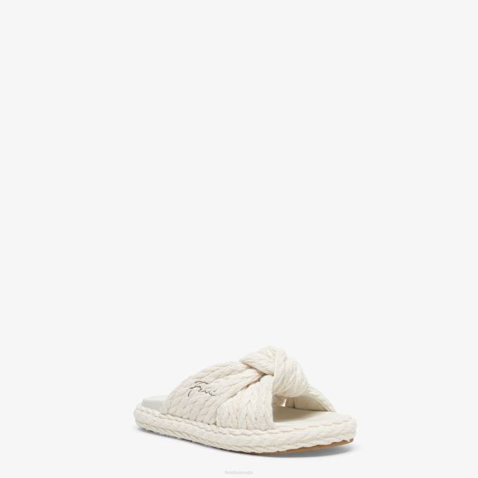 Women Fabric Slides Beige Fendi Shoes 6RHH1311