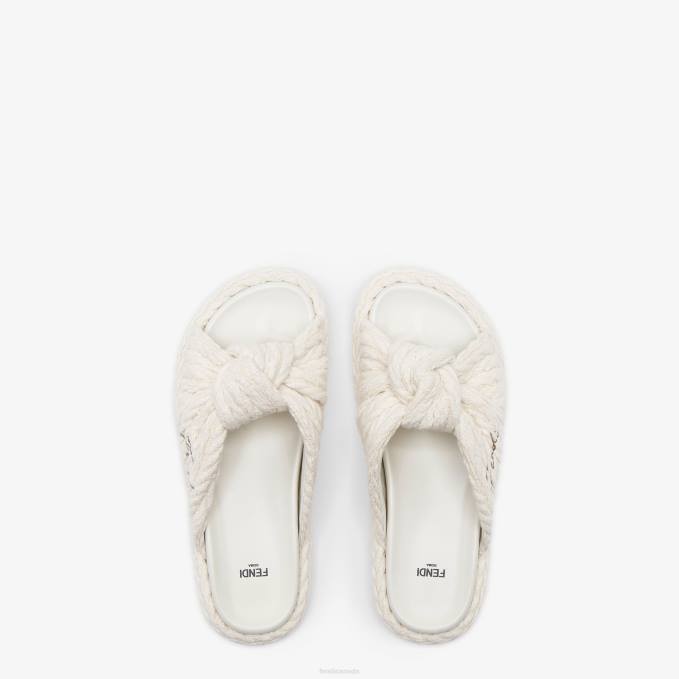 Women Fabric Slides Beige Fendi Shoes 6RHH1311