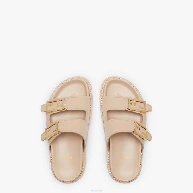 Women Feel Leather Slides Beige Fendi Shoes 6RHH1393