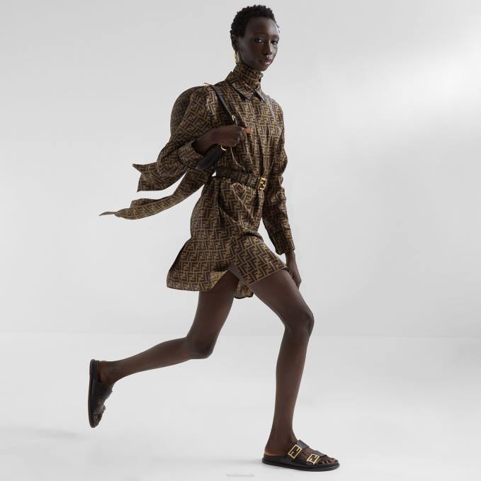 Women Feel Leather Slides Black Fendi Shoes 6RHH1315