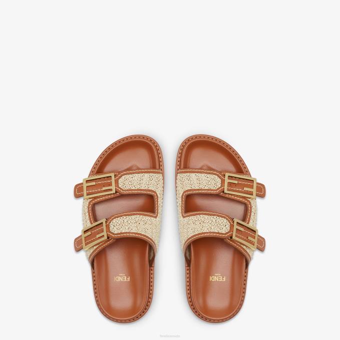Women Feel Leather Slides Brown Fendi Shoes 6RHH1273