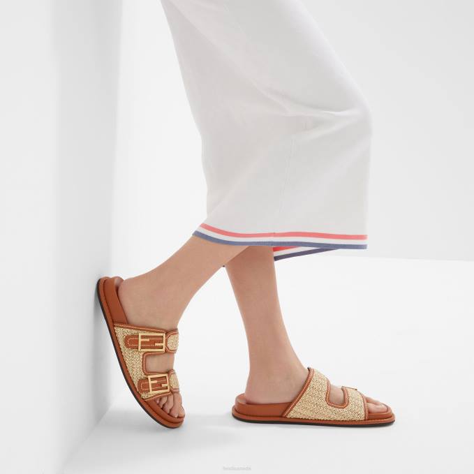 Women Feel Leather Slides Brown Fendi Shoes 6RHH1273