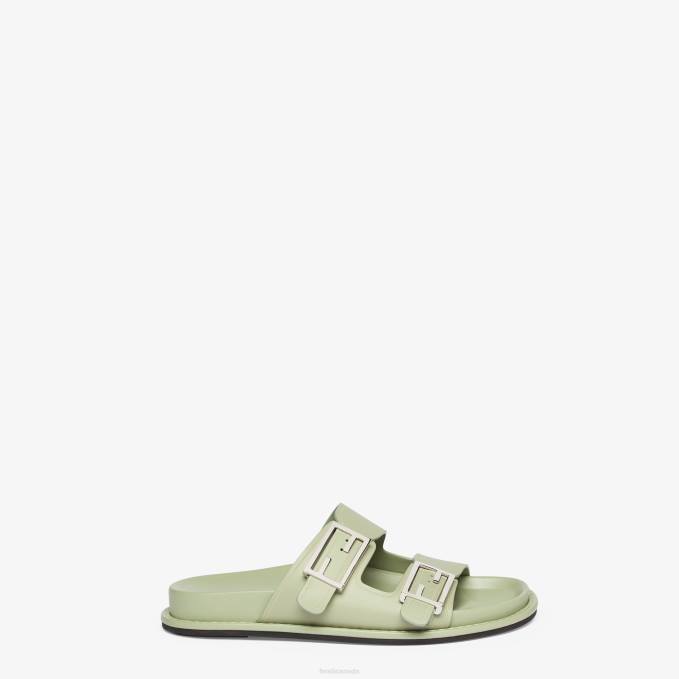 Women Feel Leather Slides Green Fendi Shoes 6RHH1303
