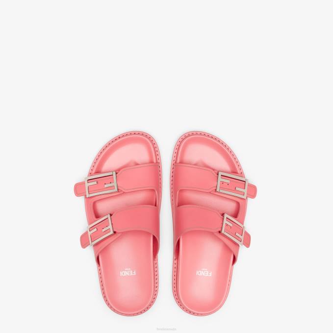 Women Feel Leather Slides Pink Fendi Shoes 6RHH1302