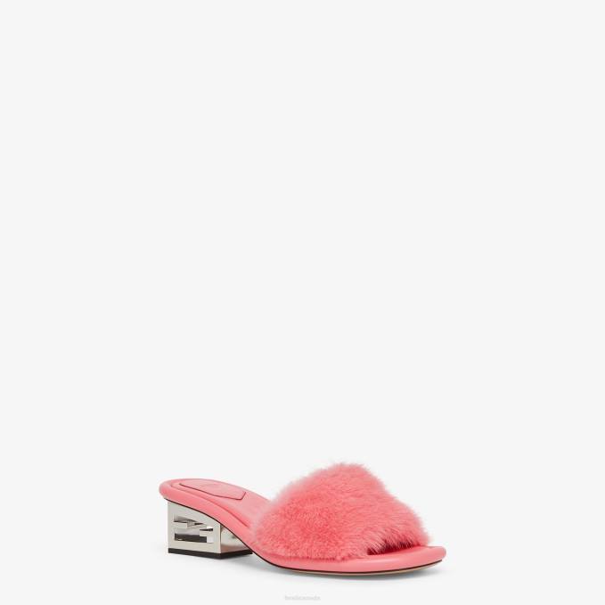 Women Mink Slides Pink Fendi Shoes 6RHH1322