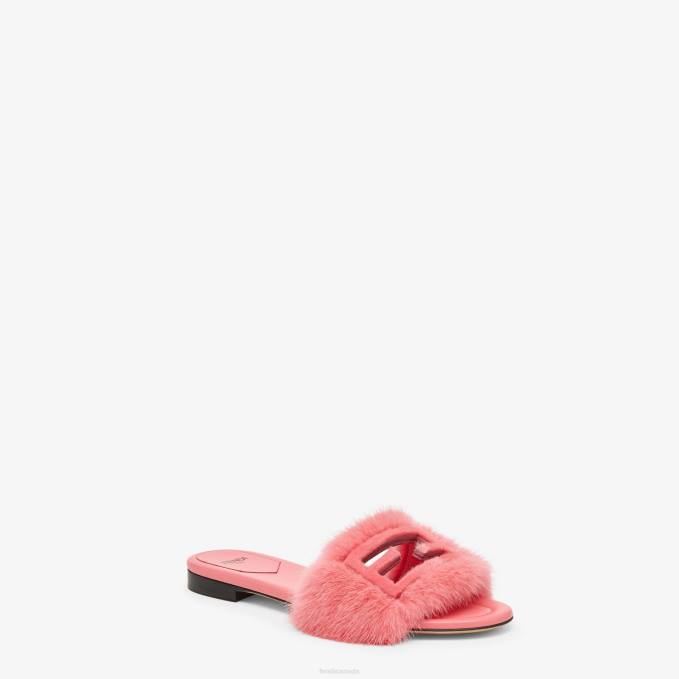 Women Mink Slides Pink Fendi Shoes 6RHH1332