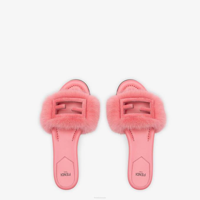 Women Mink Slides Pink Fendi Shoes 6RHH1332