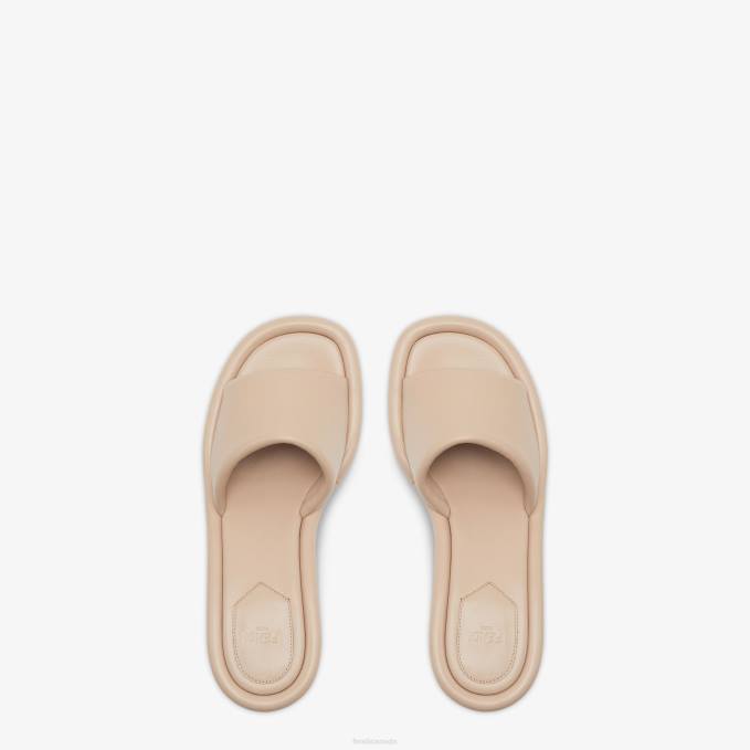 Women Nappa Leather Slides Beige Fendi Shoes 6RHH1291