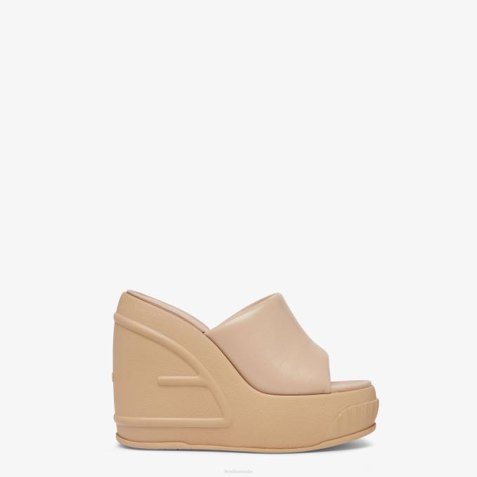 Women Nappa Leather Slides Beige Fendi Shoes 6RHH1328