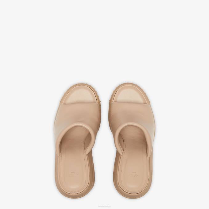 Women Nappa Leather Slides Beige Fendi Shoes 6RHH1328