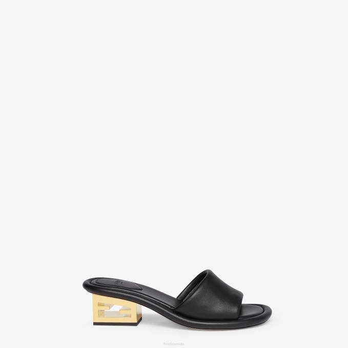 Women Nappa Leather Slides Black Fendi Shoes 6RHH1293
