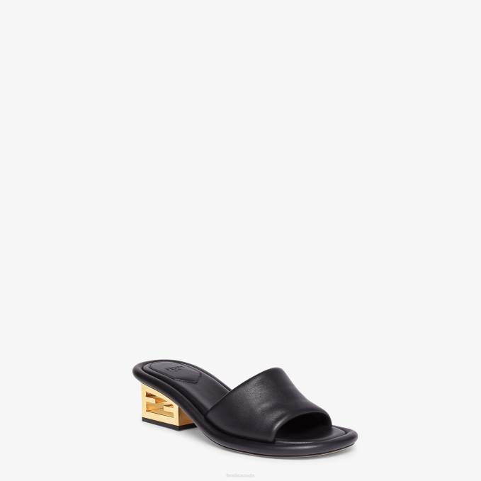 Women Nappa Leather Slides Black Fendi Shoes 6RHH1293