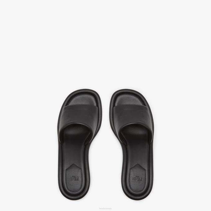 Women Nappa Leather Slides Black Fendi Shoes 6RHH1293