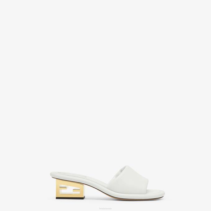 Women Nappa Leather Slides White Fendi Shoes 6RHH1292