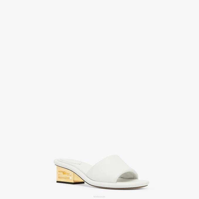 Women Nappa Leather Slides White Fendi Shoes 6RHH1292