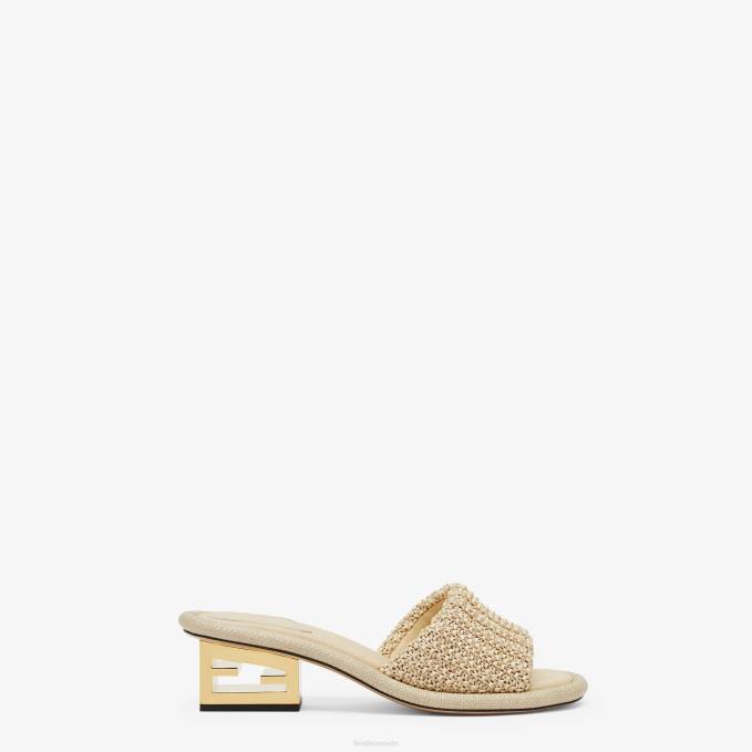 Women Pale RaFFia Slides Beige Fendi Shoes 6RHH1307
