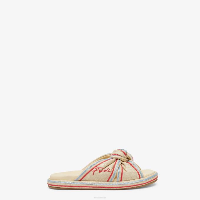 Women Pale RaFFia Slides Beige Fendi Shoes 6RHH1310